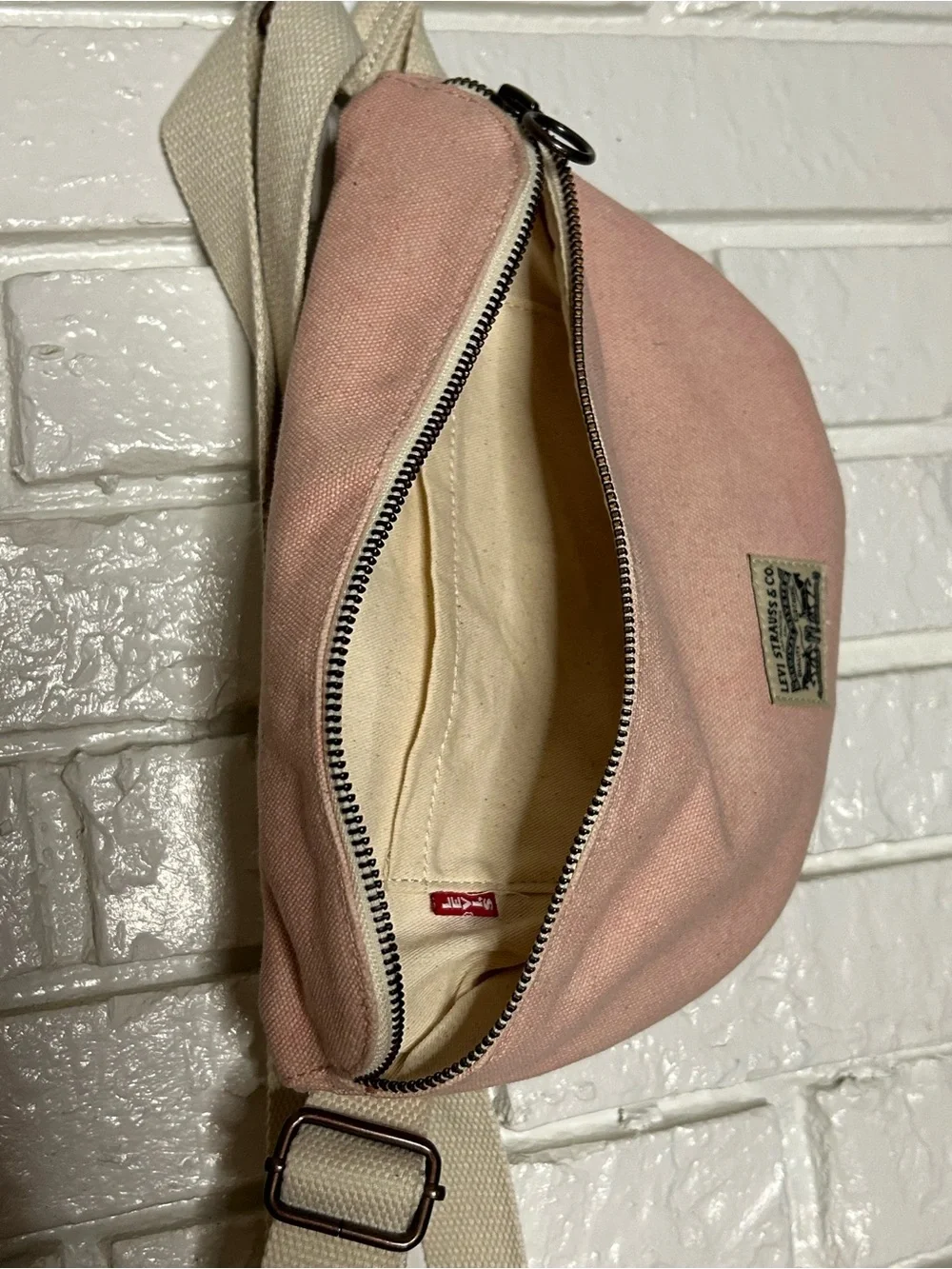 Levi's Blush Pink Canvas Crossbody Bag with Cream Strap